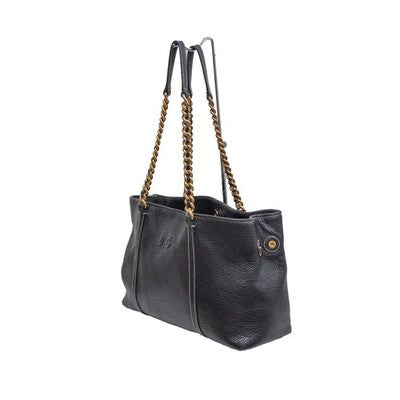 Dolce & Gabbana Black Pebbled Leather Chain Shoulder Tote Bag DG Leopard