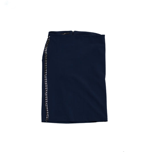 Elisabetta Franchi Celyn B Navy Chain Trim Pencil Skirt IT 46 US 10 UK 14