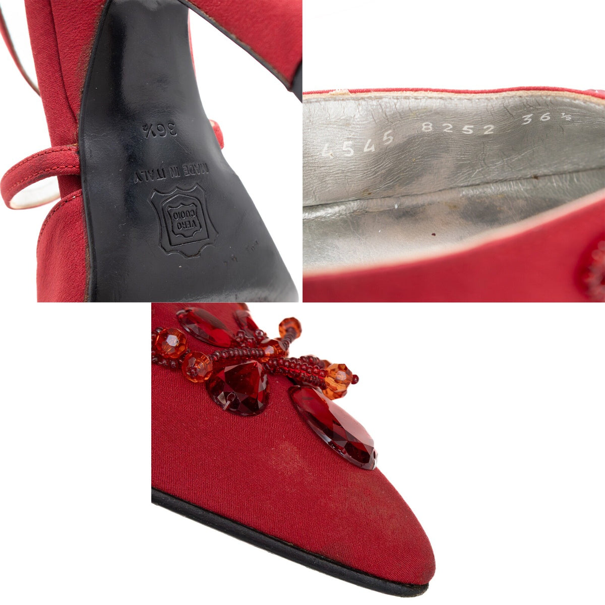 Vintage Dolce & Gabbana Red Satin Jeweled Stiletto Heels – Size US 6.5