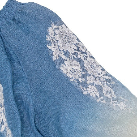 Vanita Rosa Paris St Barth Ombré Peasant Blouse Blue Ivory Boho Top Size S