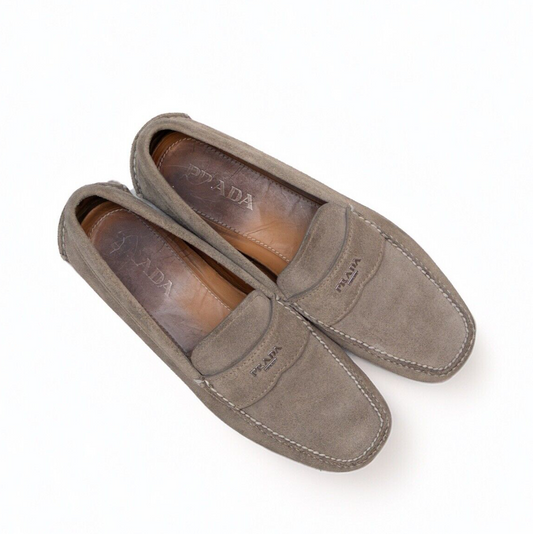 $950Prada Men’s Grey Suede Driving Loafers – Size US 9 / EU 42 / UK 8