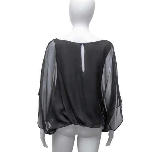 Emerson Thorpe Black Silk Chiffon Batwing Blouse Top Size S