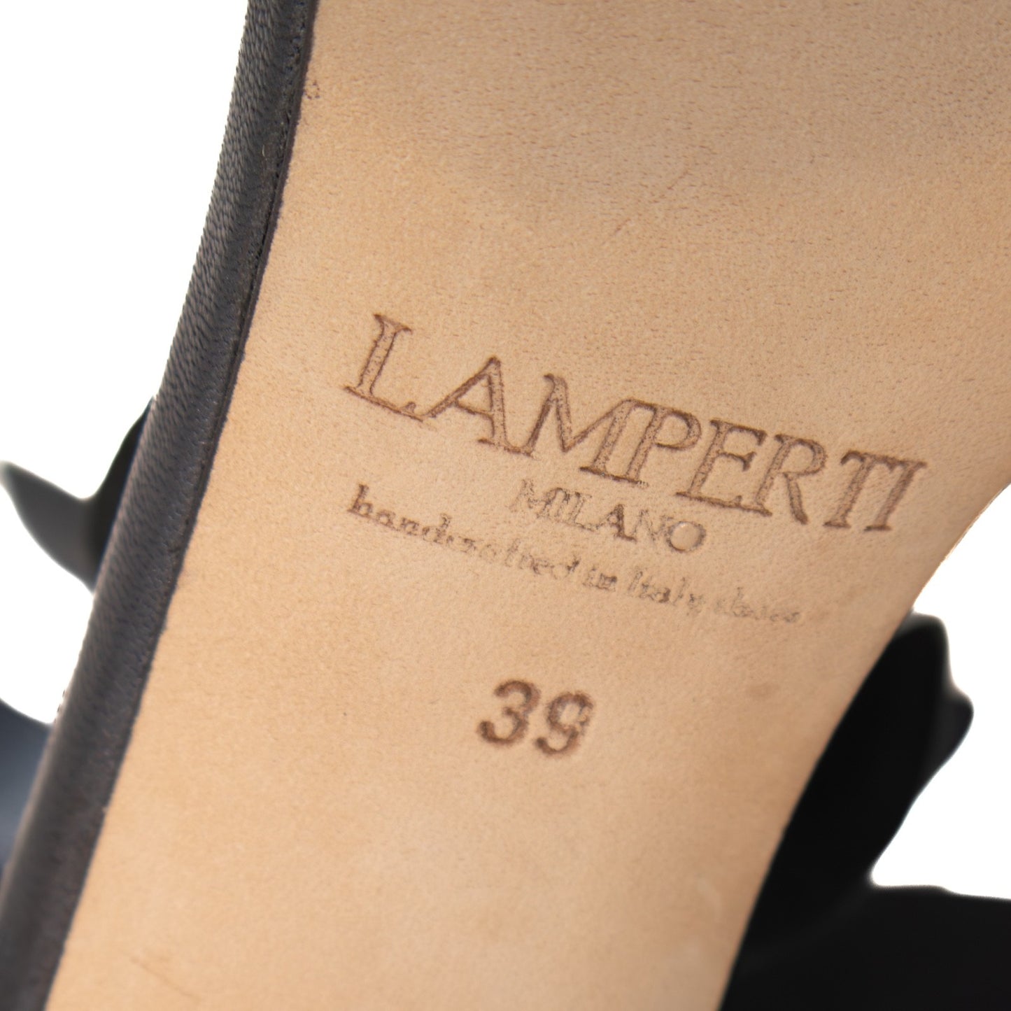 LAMPERTI MILANO Black Leather Floral Ankle Strap Heels – US 8.5 / UK 6 / EU 39