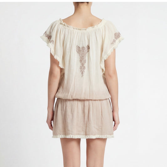 Vanita Rosa Paris St Barth Linen Tunic Dress Top – Boho Embroidered Size S-M