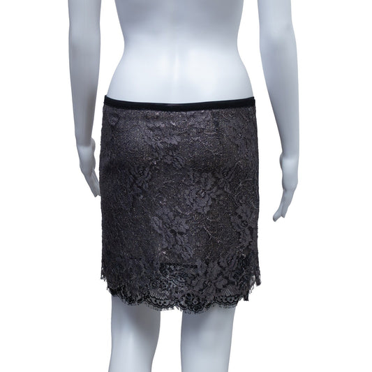 Uli Herzner Vintage Lace Skirt Black Metallic Floral Overlay Size M