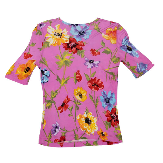 Dolce & Gabbana Pink Floral Stretch Mesh T Shirt Top – US S