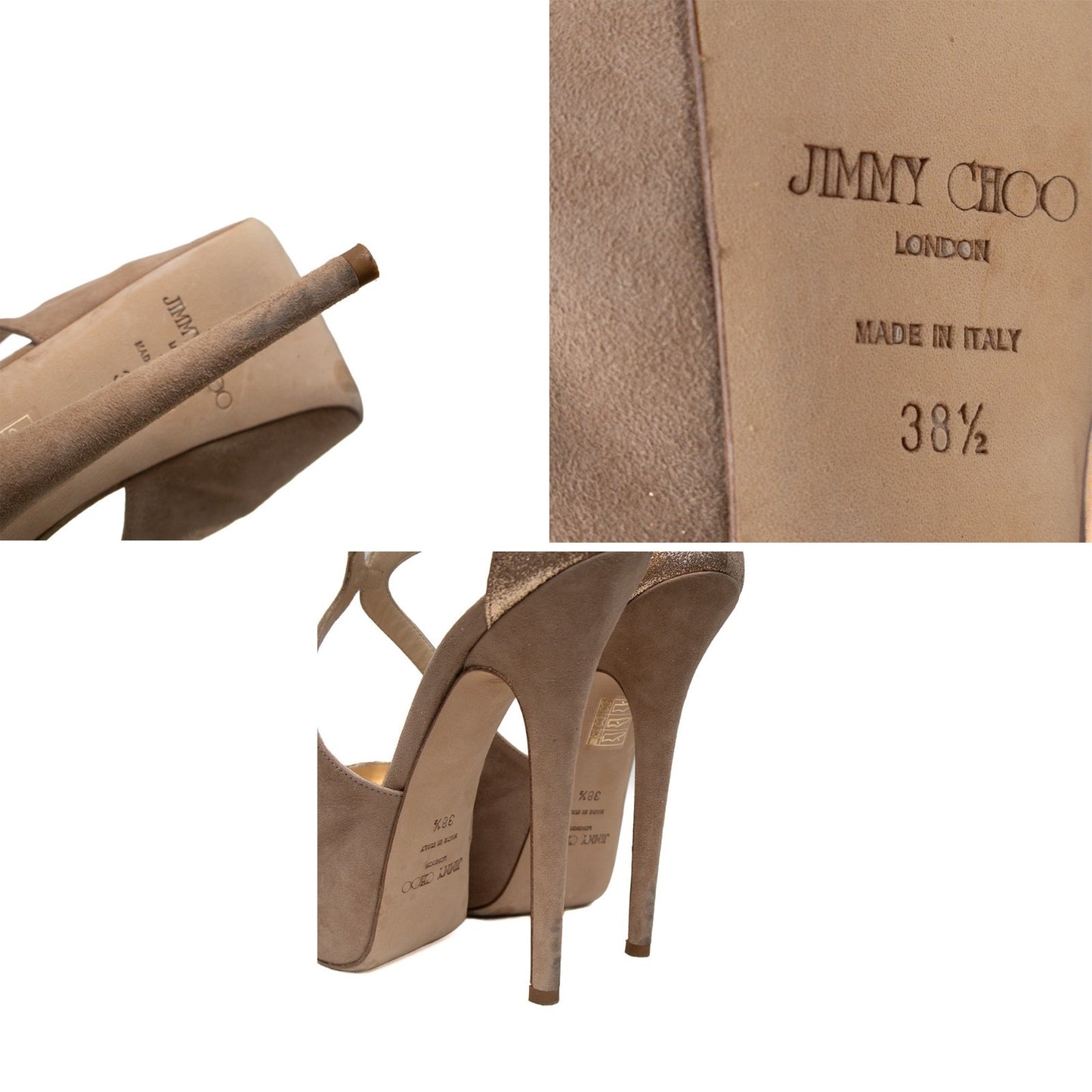 JIMMY SHOO London Metallic Glitter Crossover Platform Pumped Heels Size US 8.5