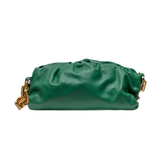 $3600 Bottega Veneta Green Leather Chain Pouch Gold Hardware Authentic