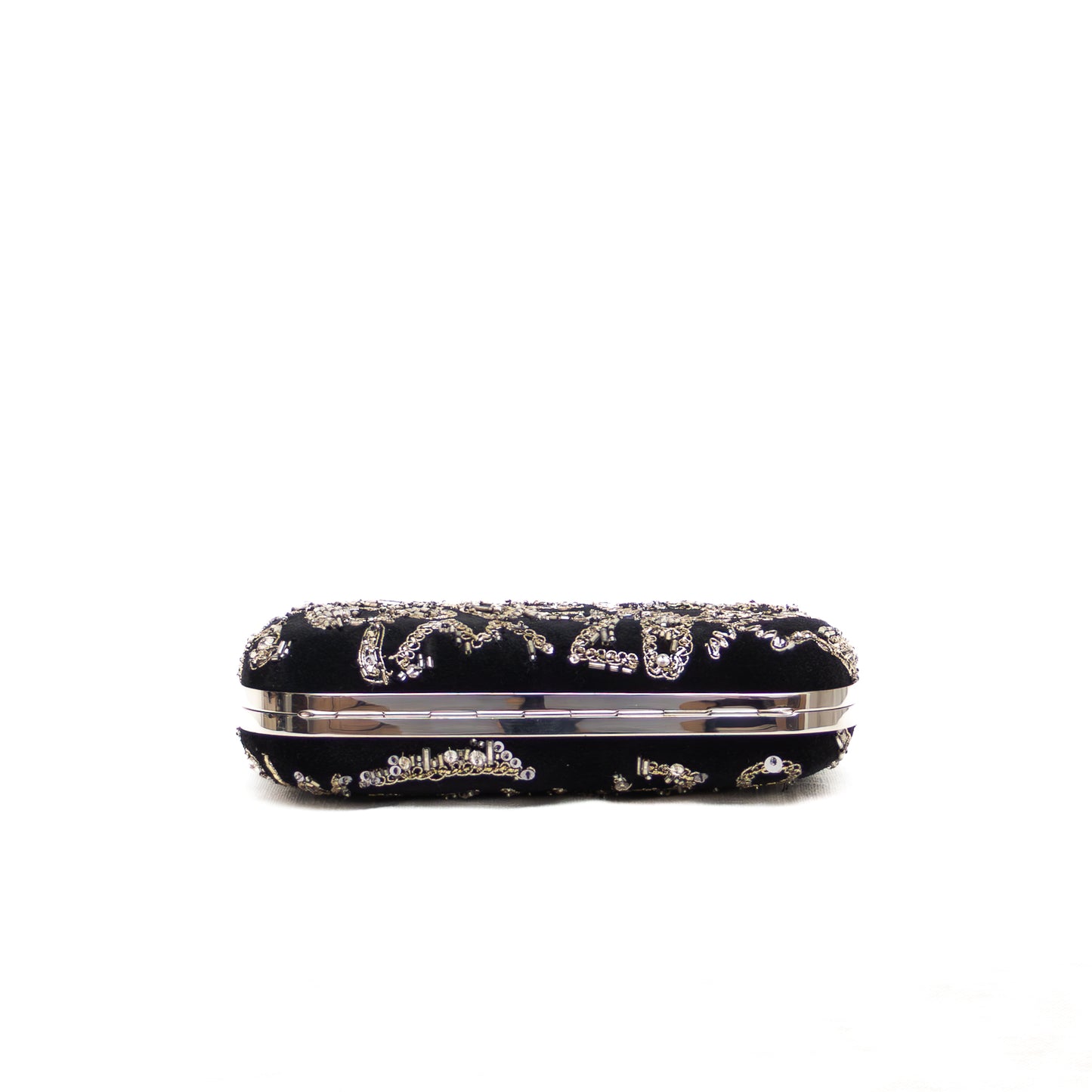 RARE Alexander McQueen Knuckle Box Clutch – Black Velvet with Silver Embellished Graffiti & Skull Ring Clasp