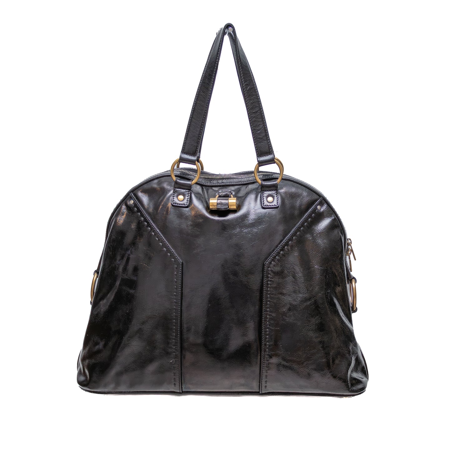 Yves Saint Laurent Muse Black Patent Leather Bag – Large Dome Satchel