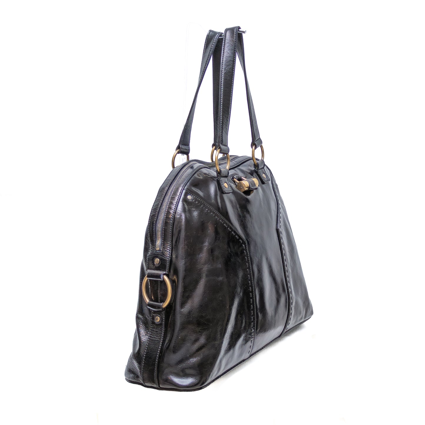 Yves Saint Laurent Muse Black Patent Leather Bag – Large Dome Satchel