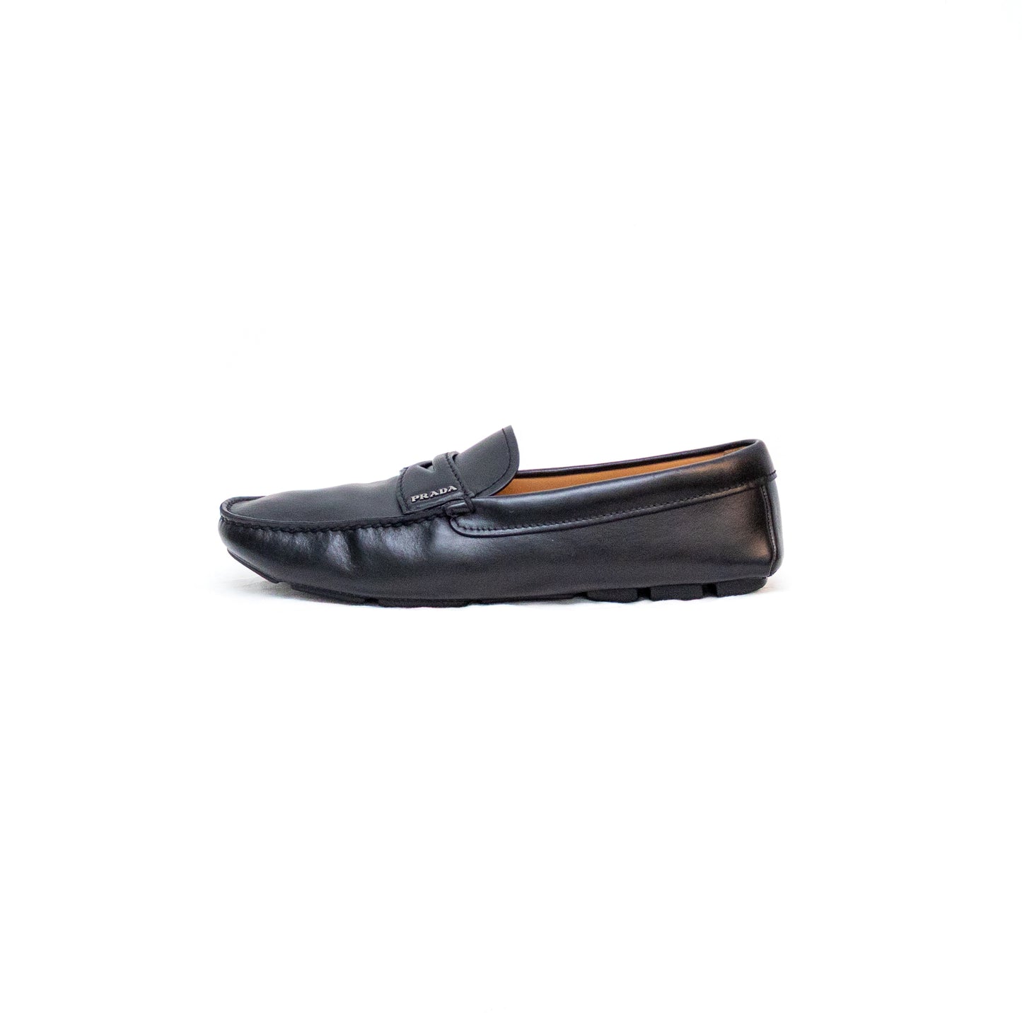 Prada Men’s Black Leather Driving Loafers – Size UK 8.5 / US 9.5
