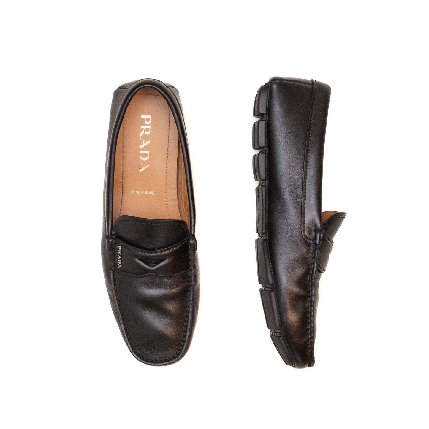 Prada Men’s Black Leather Driving Loafers – Size UK 8.5 / US 9.5