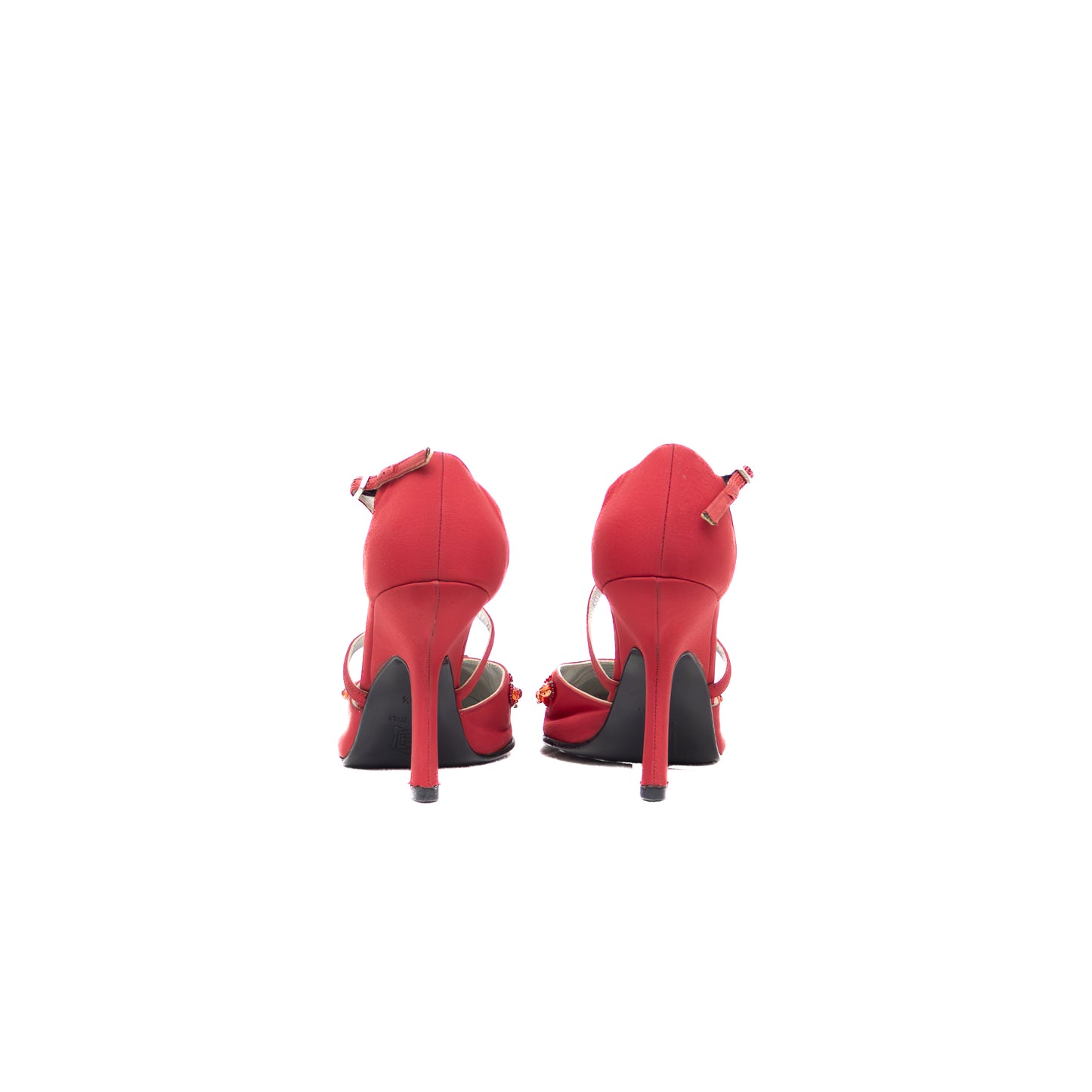Dolce & Gabbana Red Satin Jeweled Stiletto Heels – Size US 6.5 / UK 4 / EU 36.5