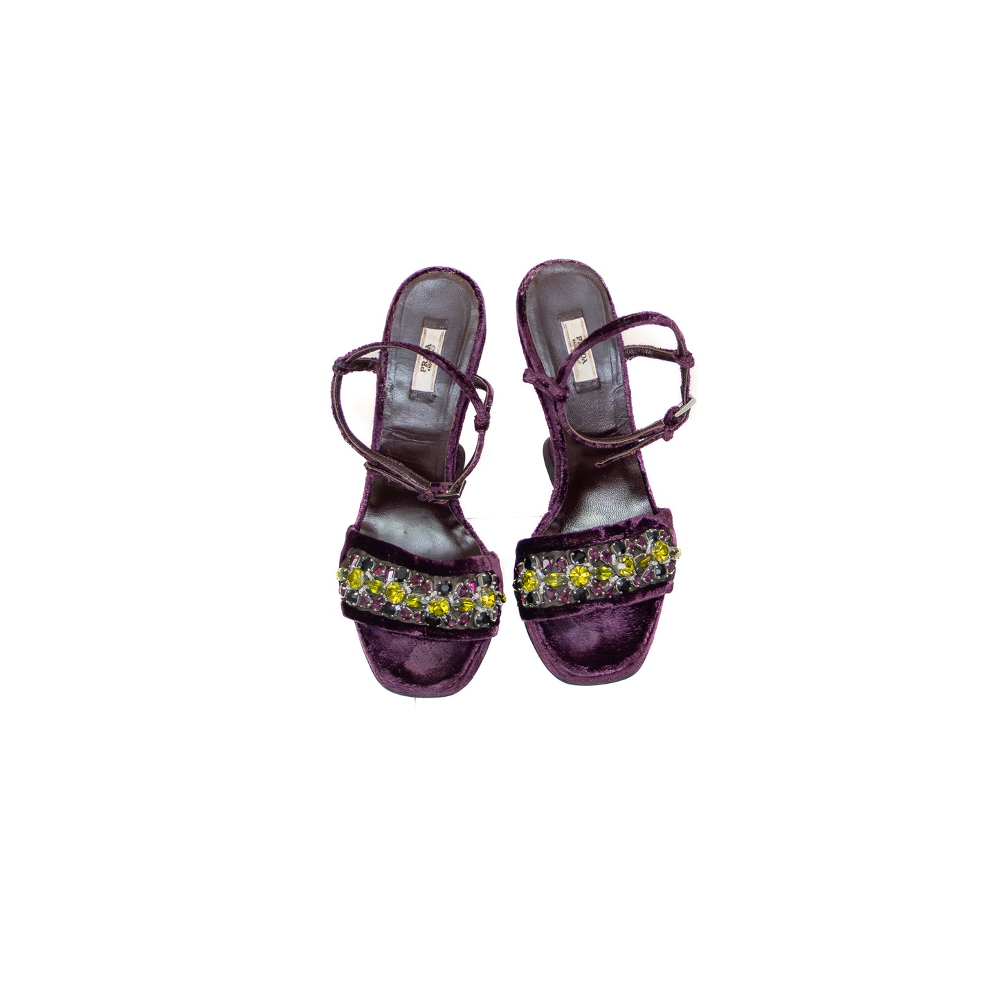 Prada Purple Velvet Sculptural Wedge Sandals – Size US 7 / UK 4.5 / EU 37 – Crystal Embellished