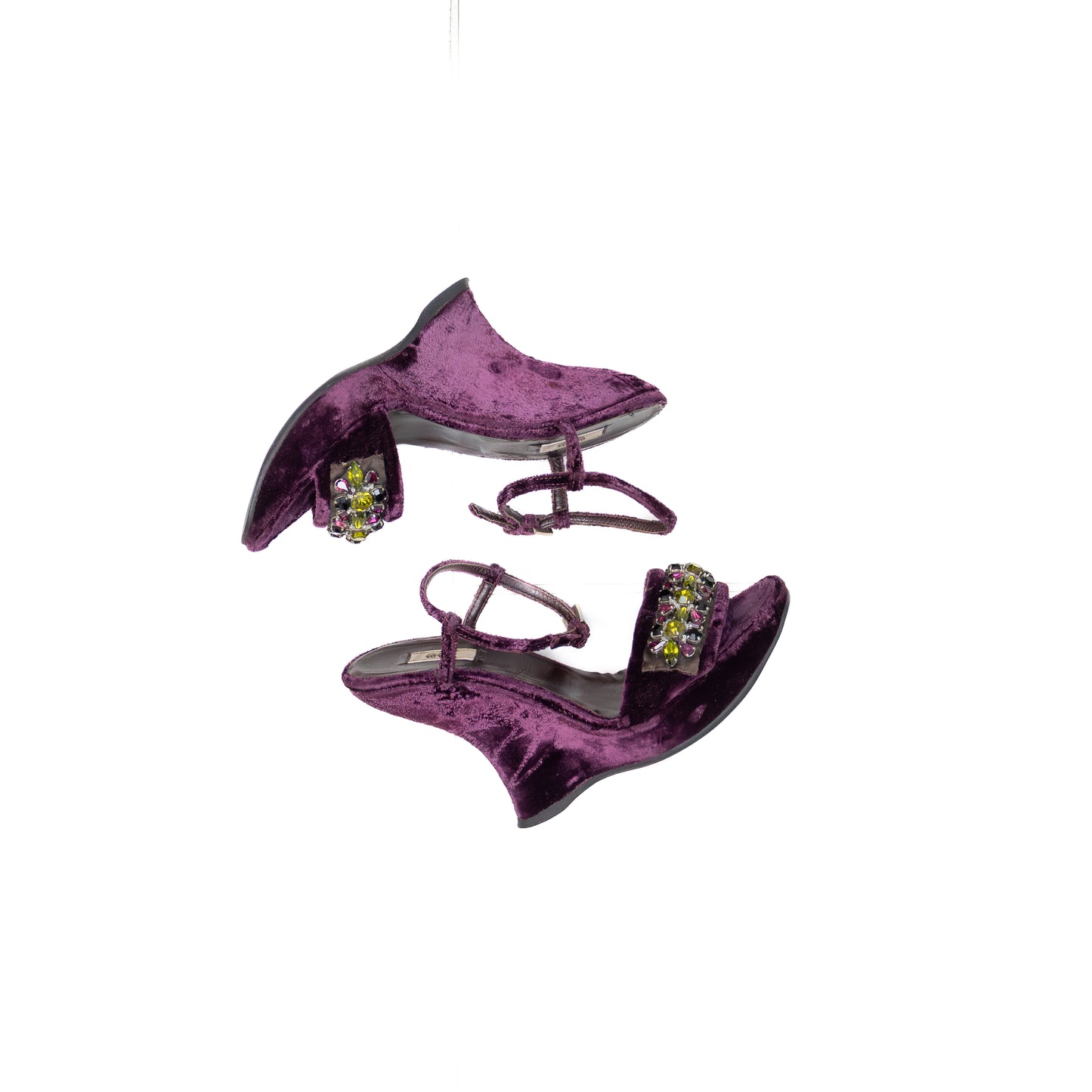 Prada Purple Velvet Sculptural Wedge Sandals – Size US 7 / UK 4.5 / EU 37 – Crystal Embellished