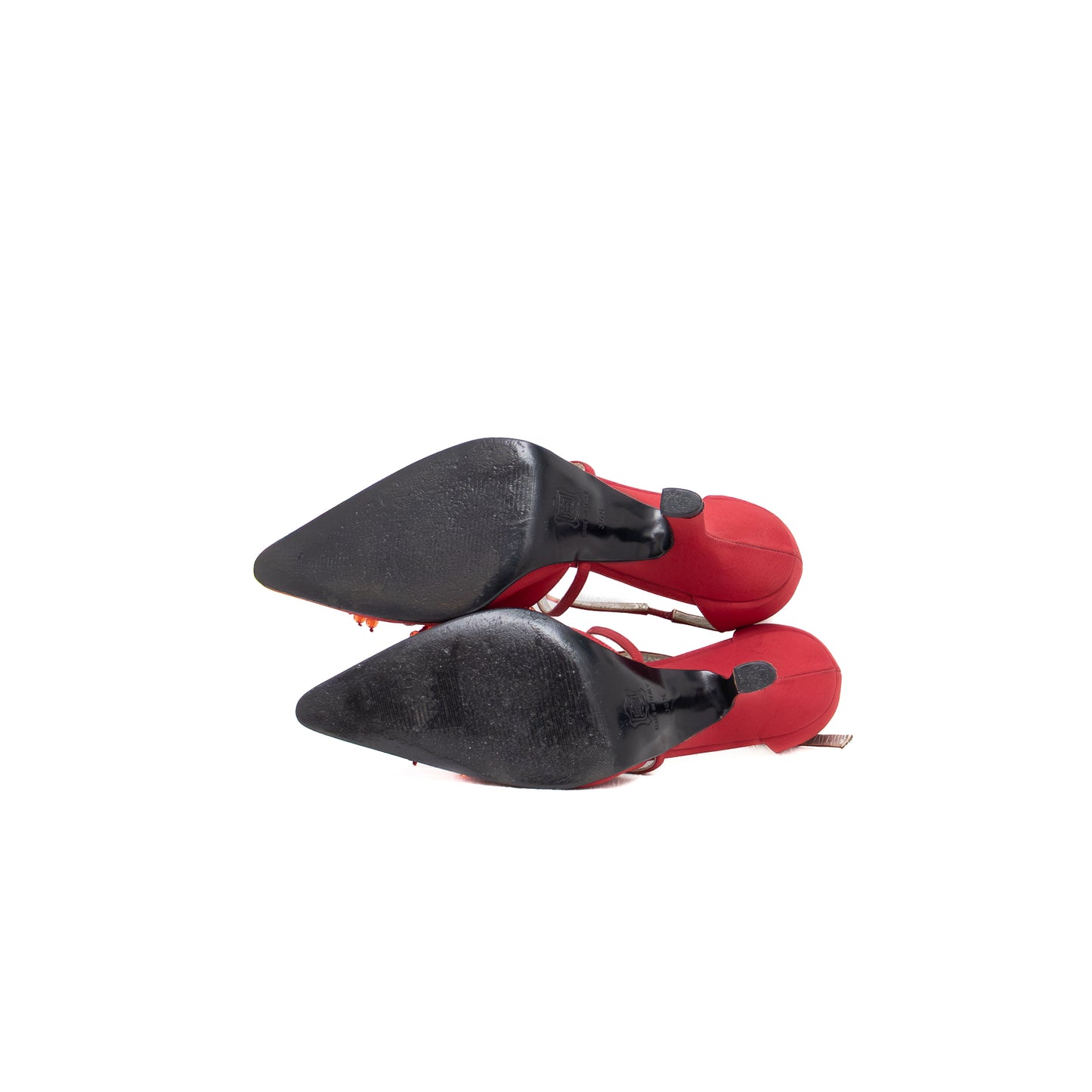 Dolce & Gabbana Red Satin Jeweled Stiletto Heels – Size US 6.5 / UK 4 / EU 36.5