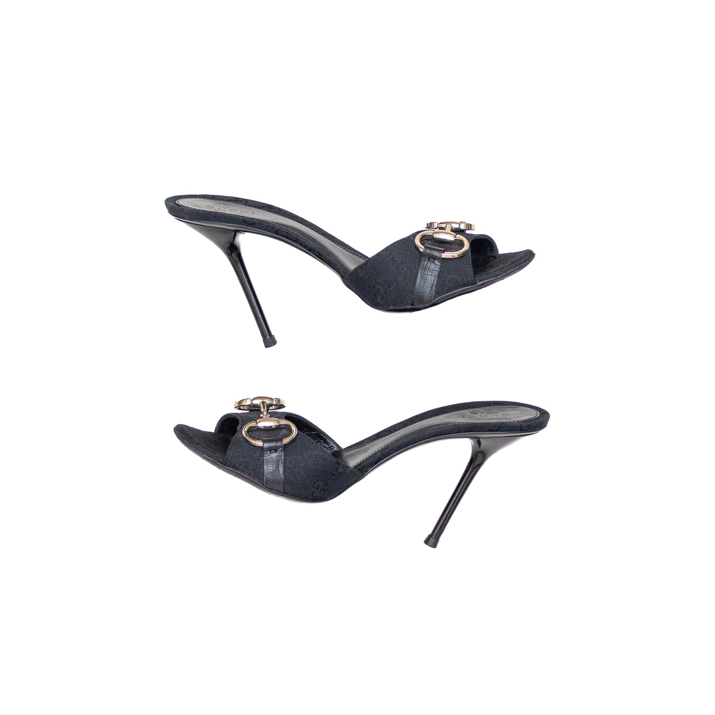 Gucci Black Monogram Canvas Horsebit Mule Sandals – Size US 7.5 / UK 5 / EU 38