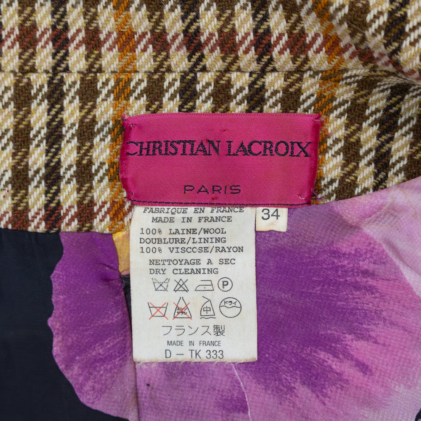 Vintage Christian Lacroix Paris Embroidered Floral Wool Jacket & Skirt Set FR 34