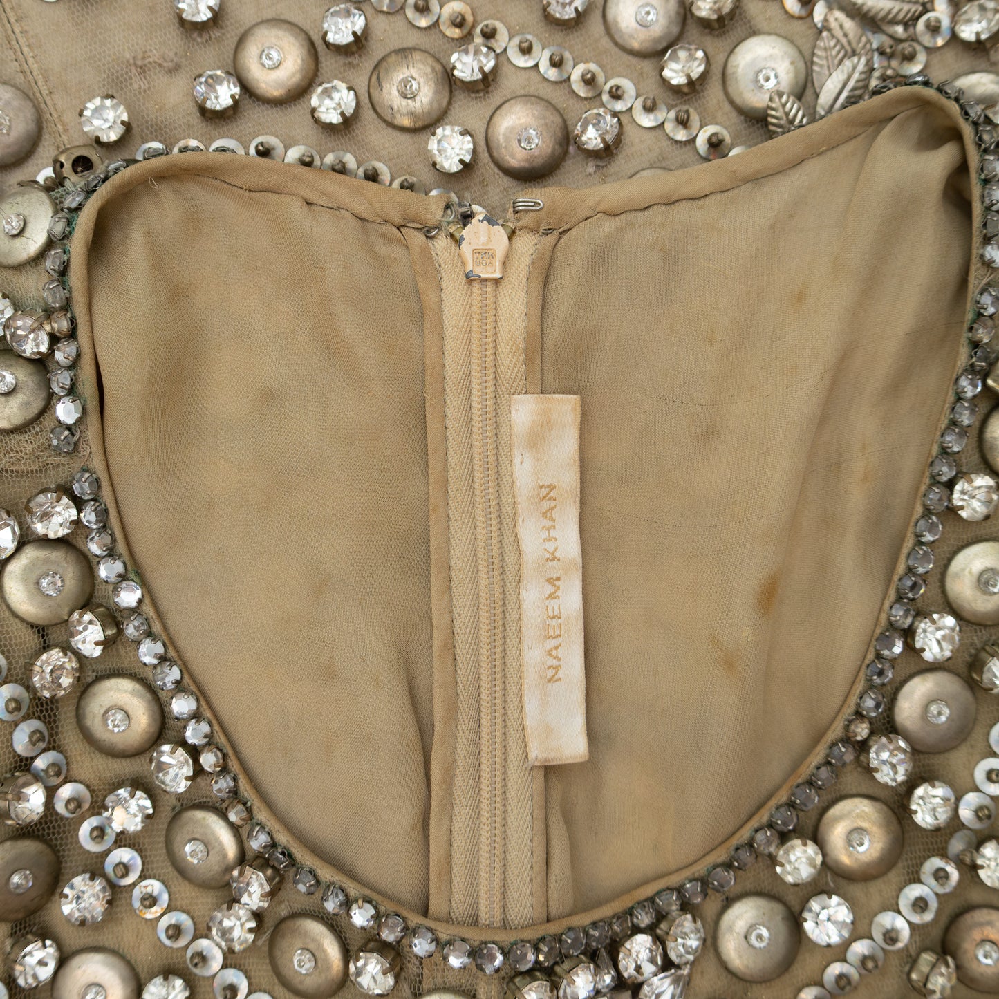 Vintage Naeem Khan Embellished Silk Mini Dress – Size US 8 – Made in USA