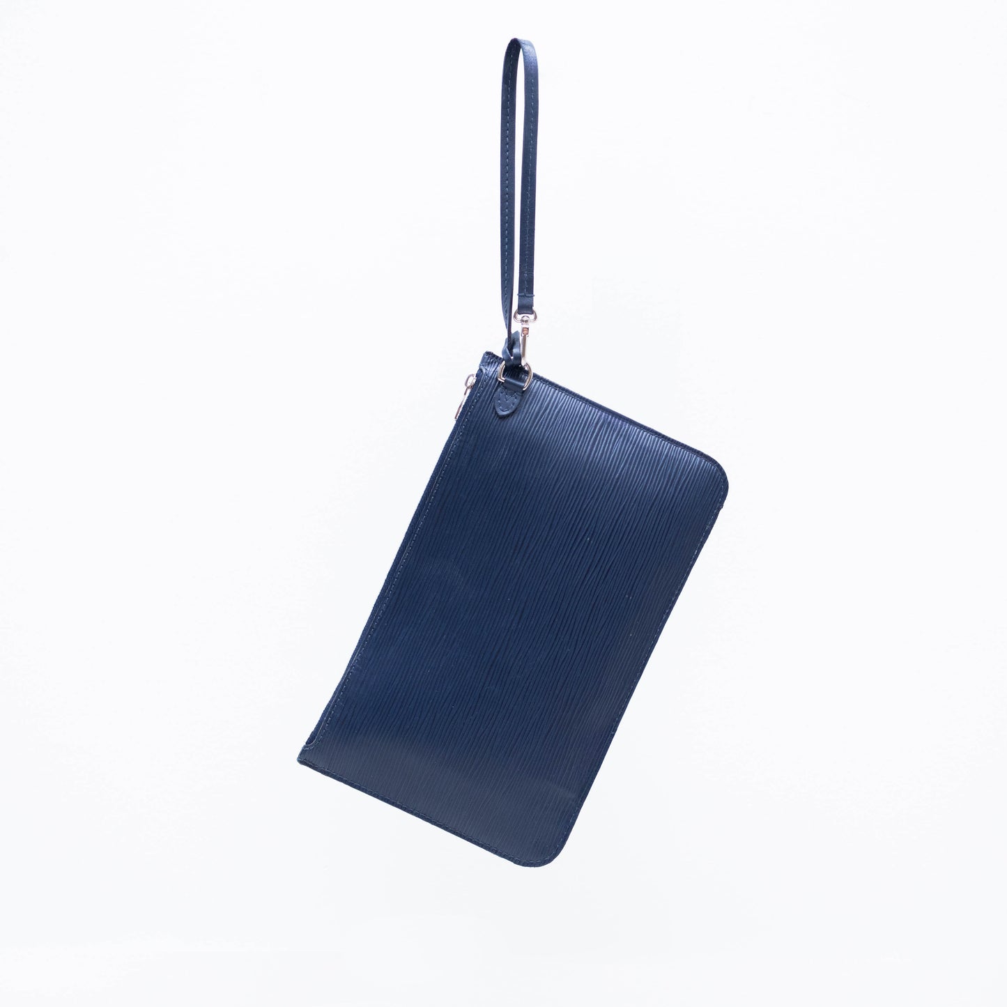 LOUIS VUITTON Blue Marine Epi Leather Neverfull WRISTLET Pochette Fuschia