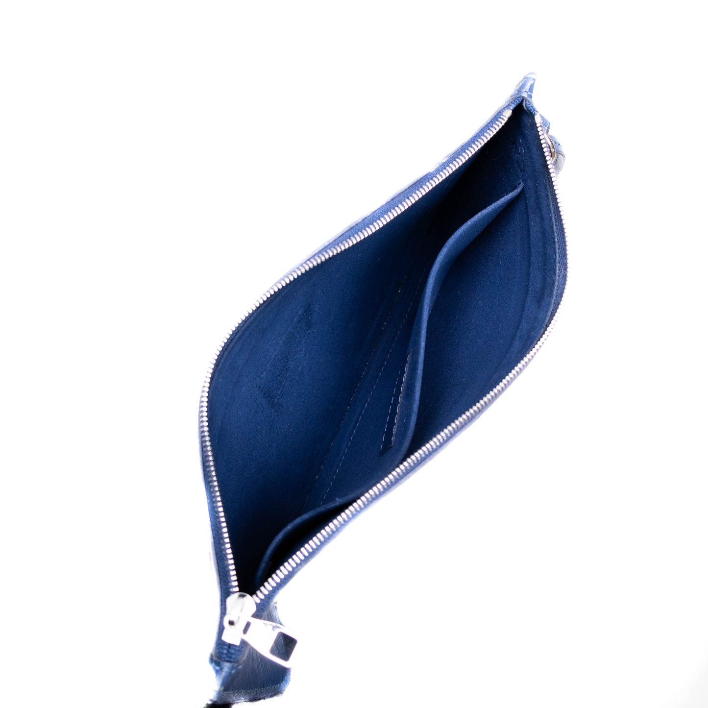 LOUIS VUITTON Blue Marine Epi Leather Neverfull WRISTLET Pochette Fuschia