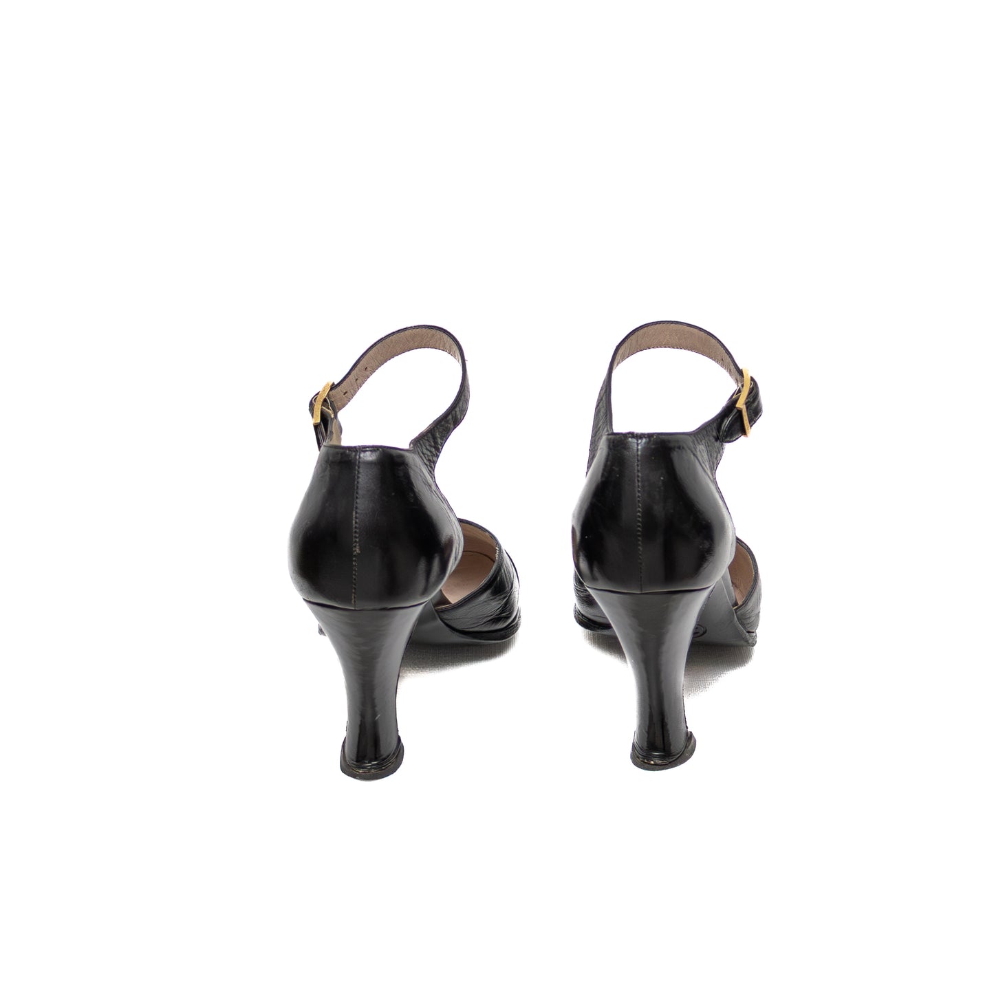 Vintage Chanel Black Leather Mary Jane Heels with Sculpted Heel – Size 35.5 (US 5.5 / UK 3 / EU 35.5)