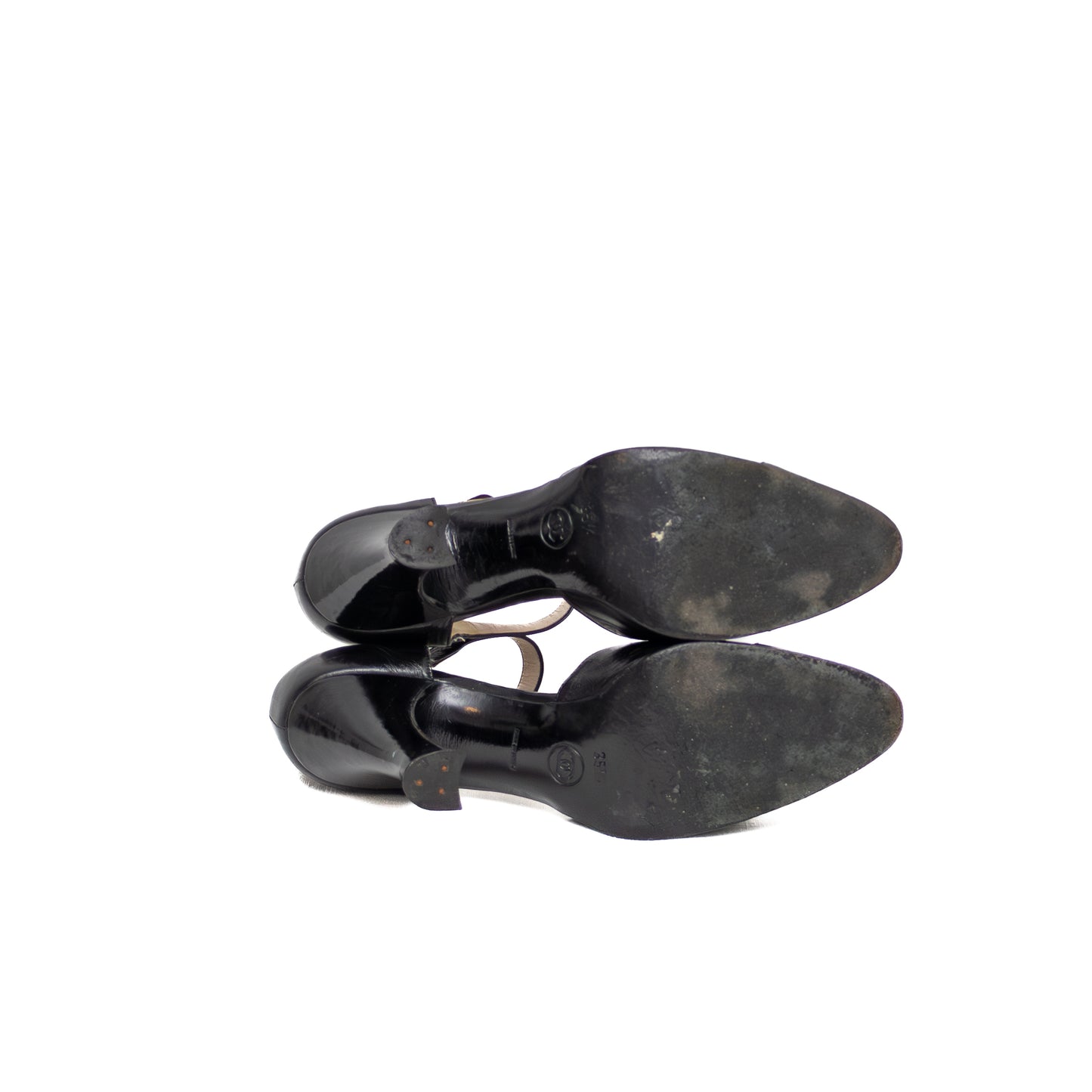 Vintage Chanel Black Leather Mary Jane Heels with Sculpted Heel – Size 35.5 (US 5.5 / UK 3 / EU 35.5)