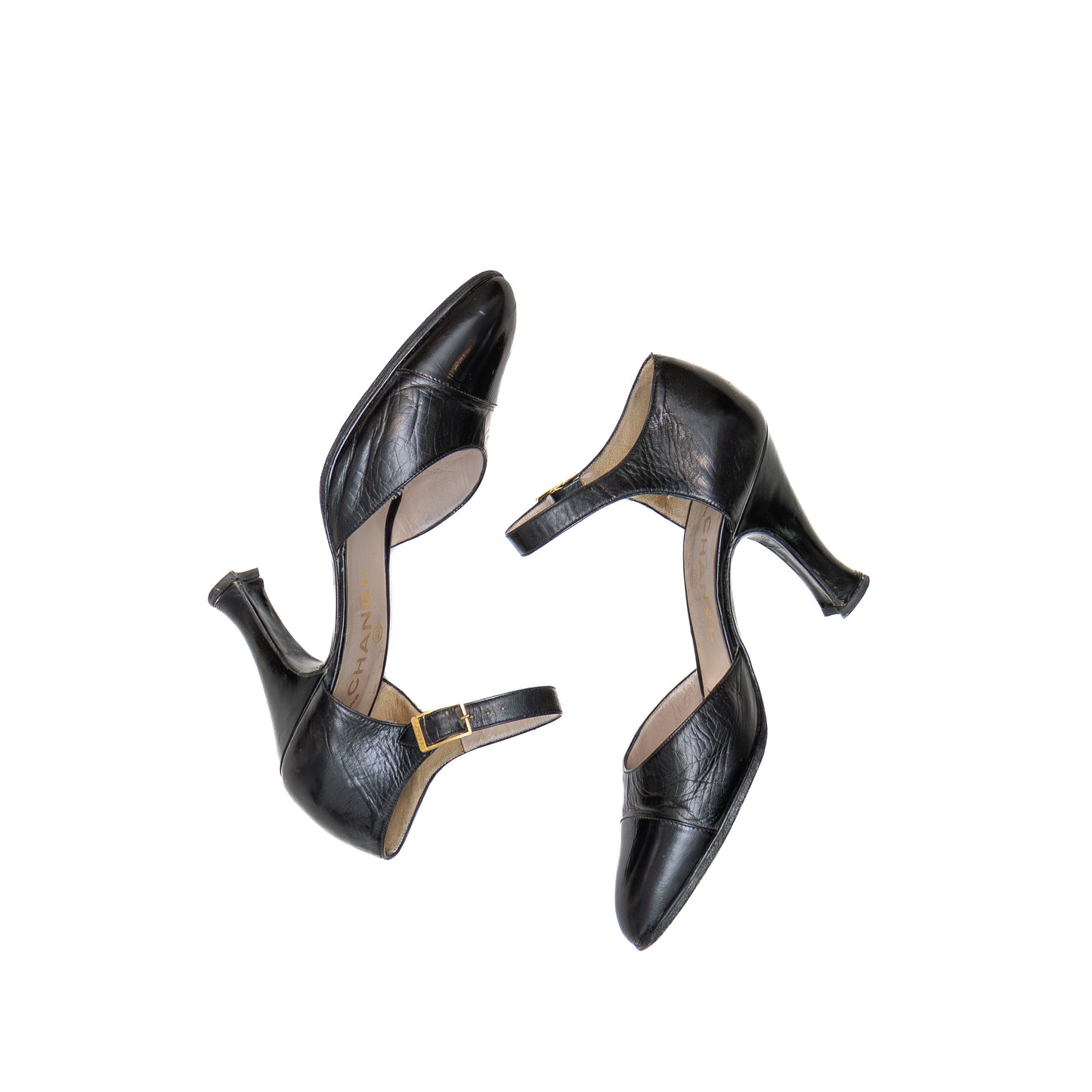 Vintage Chanel Black Leather Mary Jane Heels with Sculpted Heel – Size 35.5 (US 5.5 / UK 3 / EU 35.5)