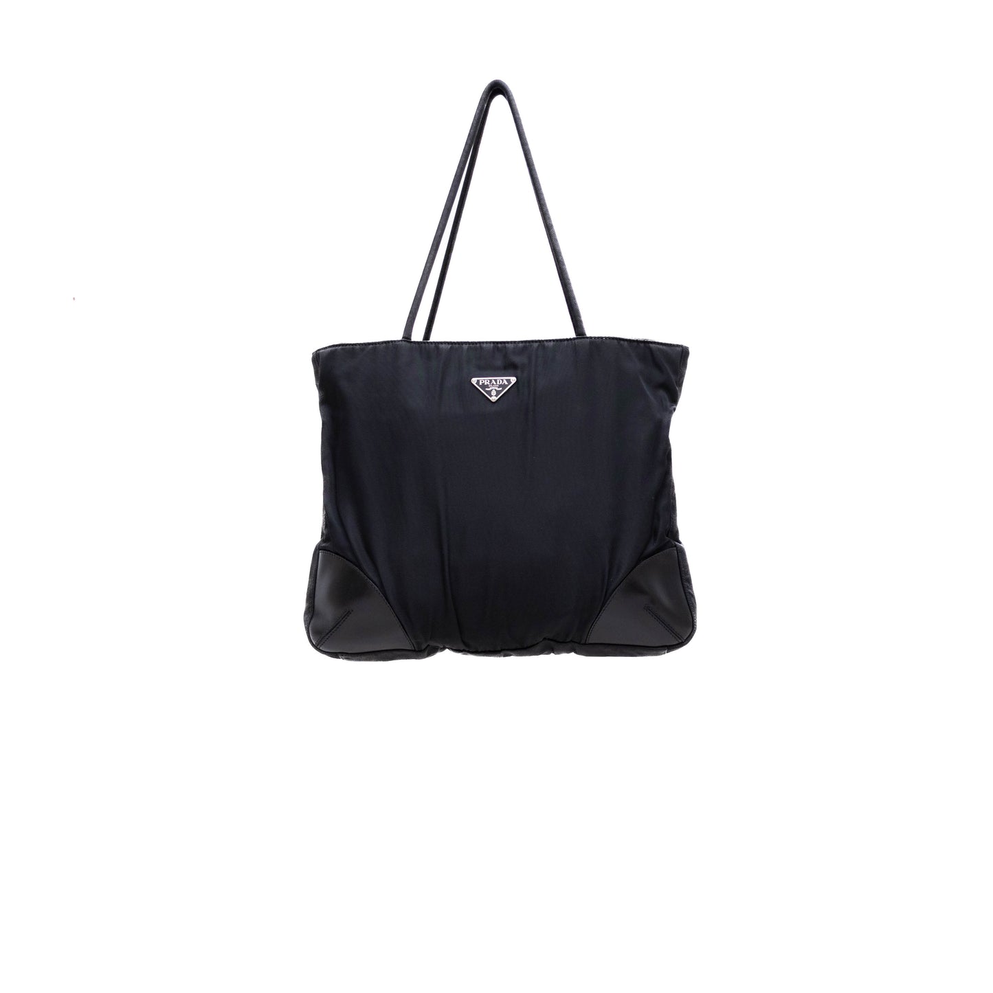 PRADA Black Tessuto Nylon Calf Trimmed Totebag Triangle Logo Women’s Handbag