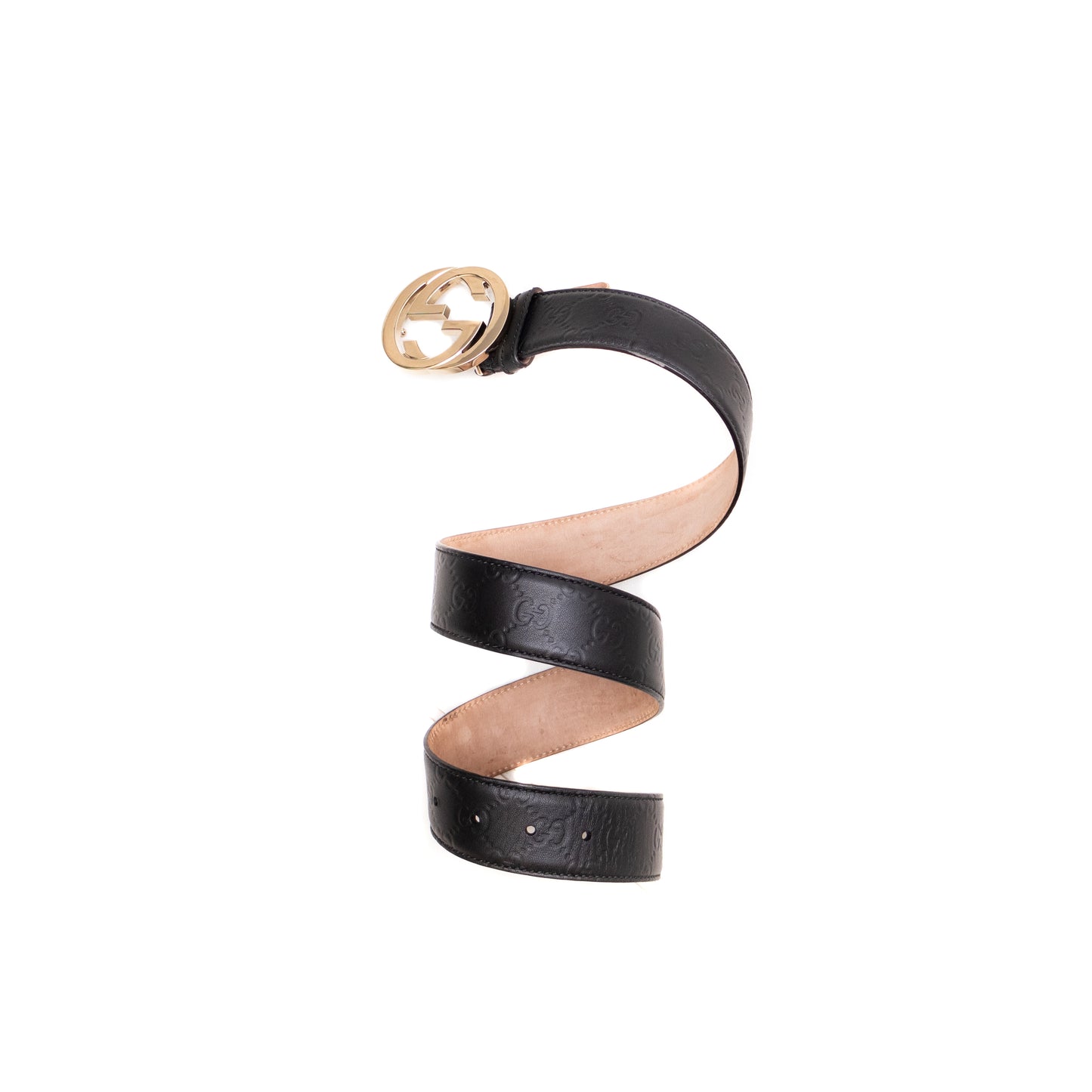 Gucci Black Leather GG Embossed Belt with Gold-Tone Buckle – Size 80/32