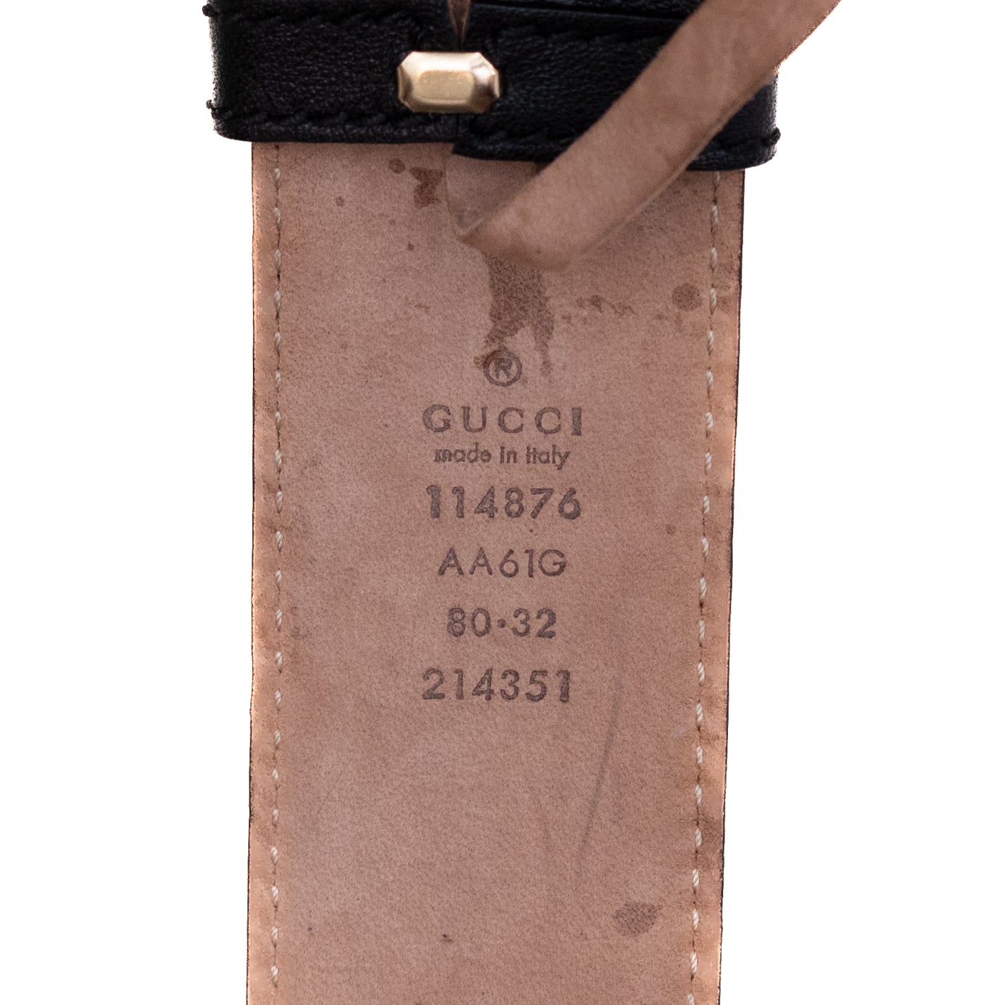 Gucci Black Leather GG Embossed Belt with Gold-Tone Buckle – Size 80/32
