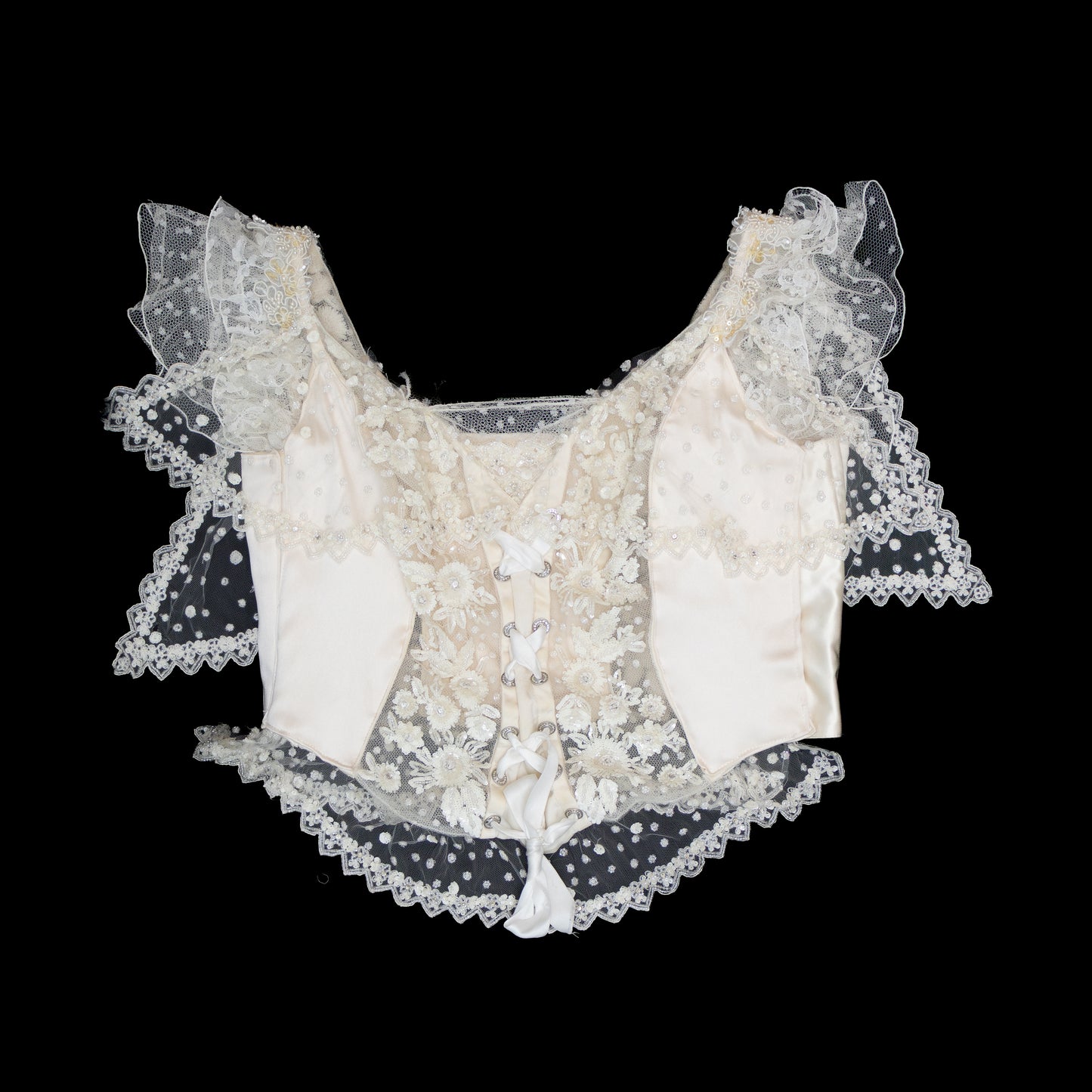 Extra Rare Vintage Valentino White Corset & Skirt Set with Crystal Fringe – Runway 2004 – Size S–M (US 4–6)