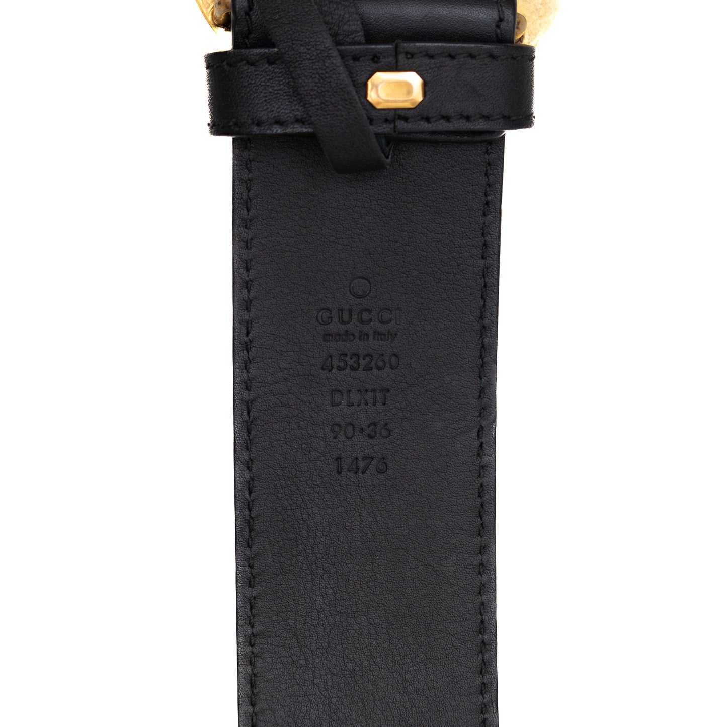 Gucci Pearl GG Buckle Belt Black Leather Gold Size 90cm 36 US