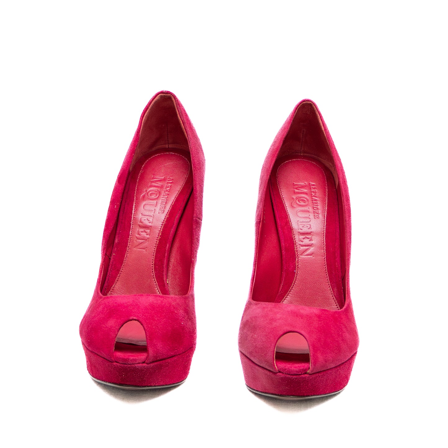 Alexander McQueen Fuchsia Suede Peep Toe Platform Heels – Size 37 (US 7 / UK 4 / EU 37)