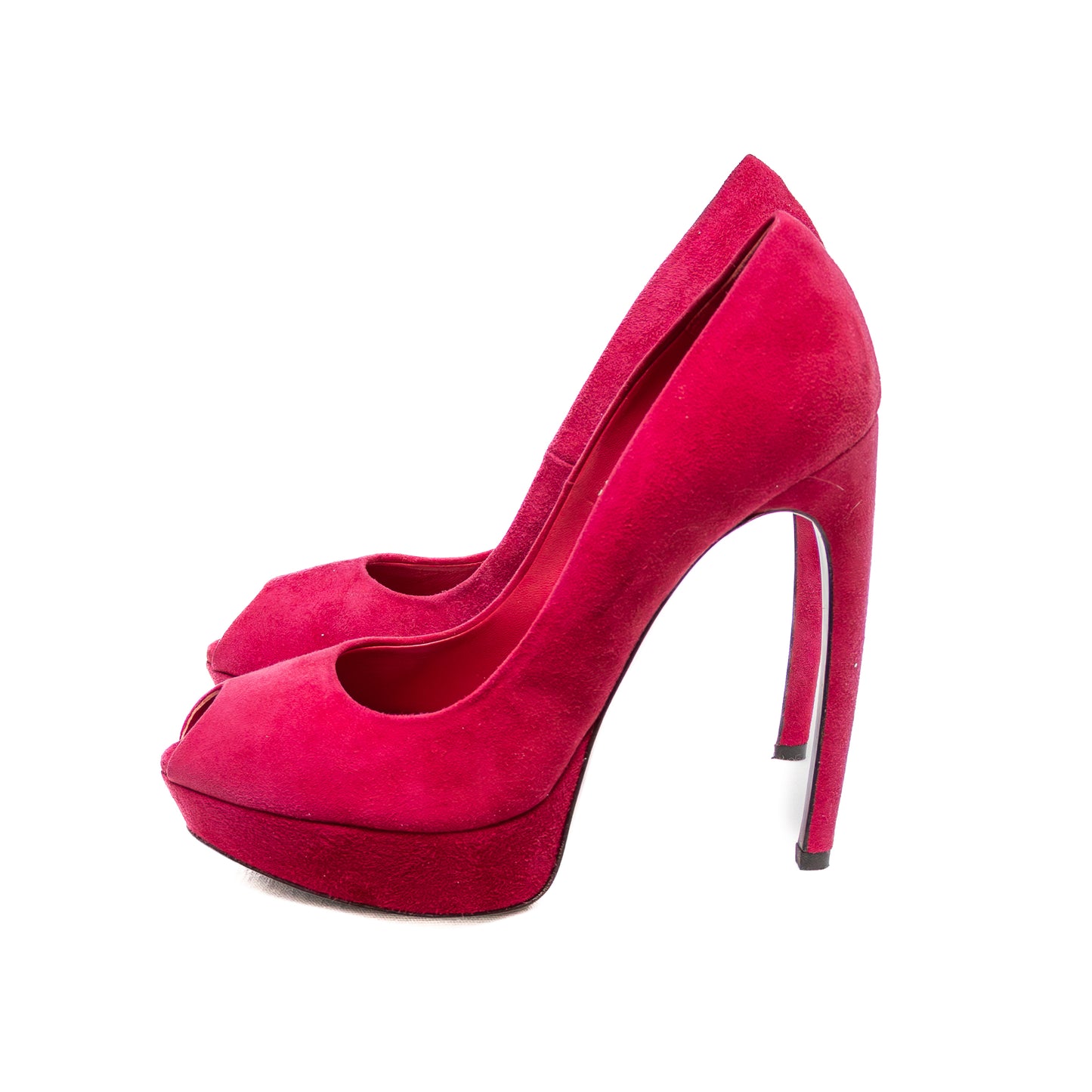 Alexander McQueen Fuchsia Suede Peep Toe Platform Heels – Size 37 (US 7 / UK 4 / EU 37)