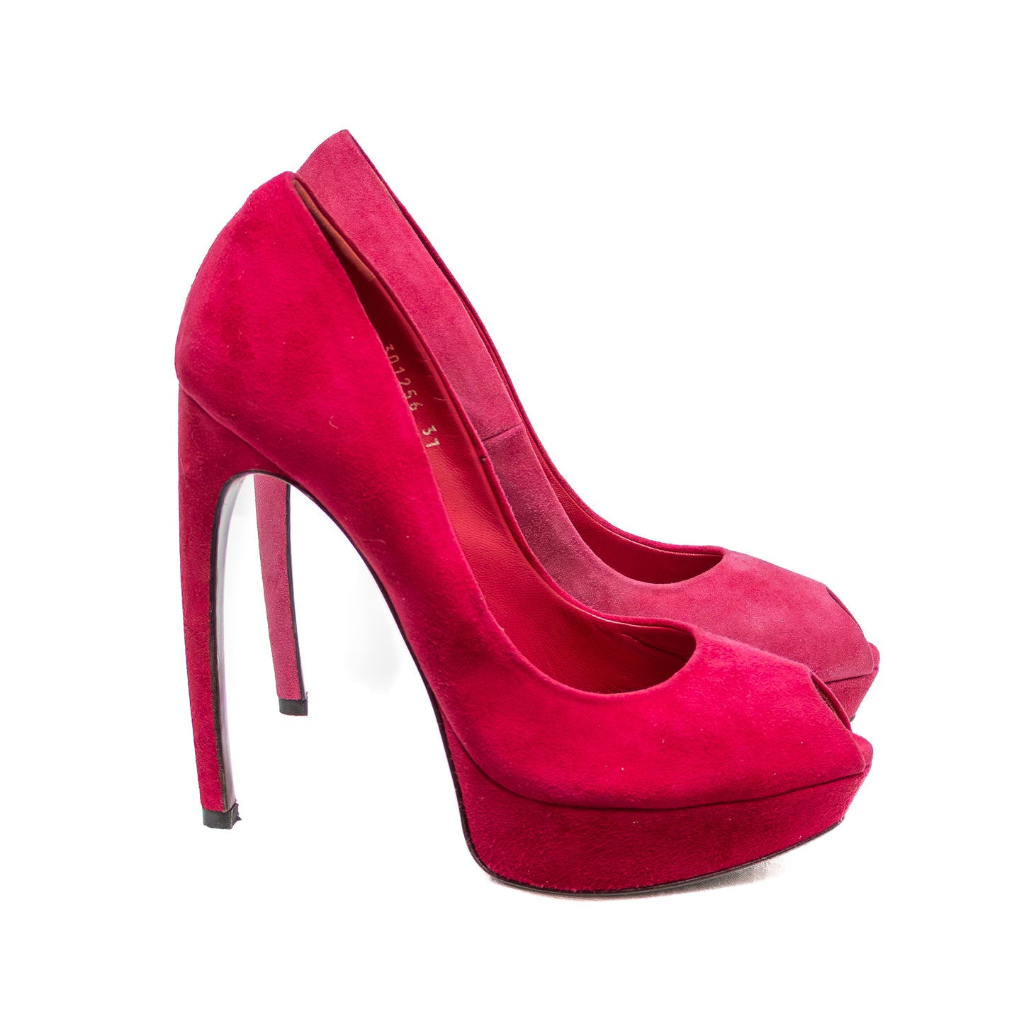 Alexander McQueen Fuchsia Suede Peep Toe Platform Heels – Size 37 (US 7 / UK 4 / EU 37)