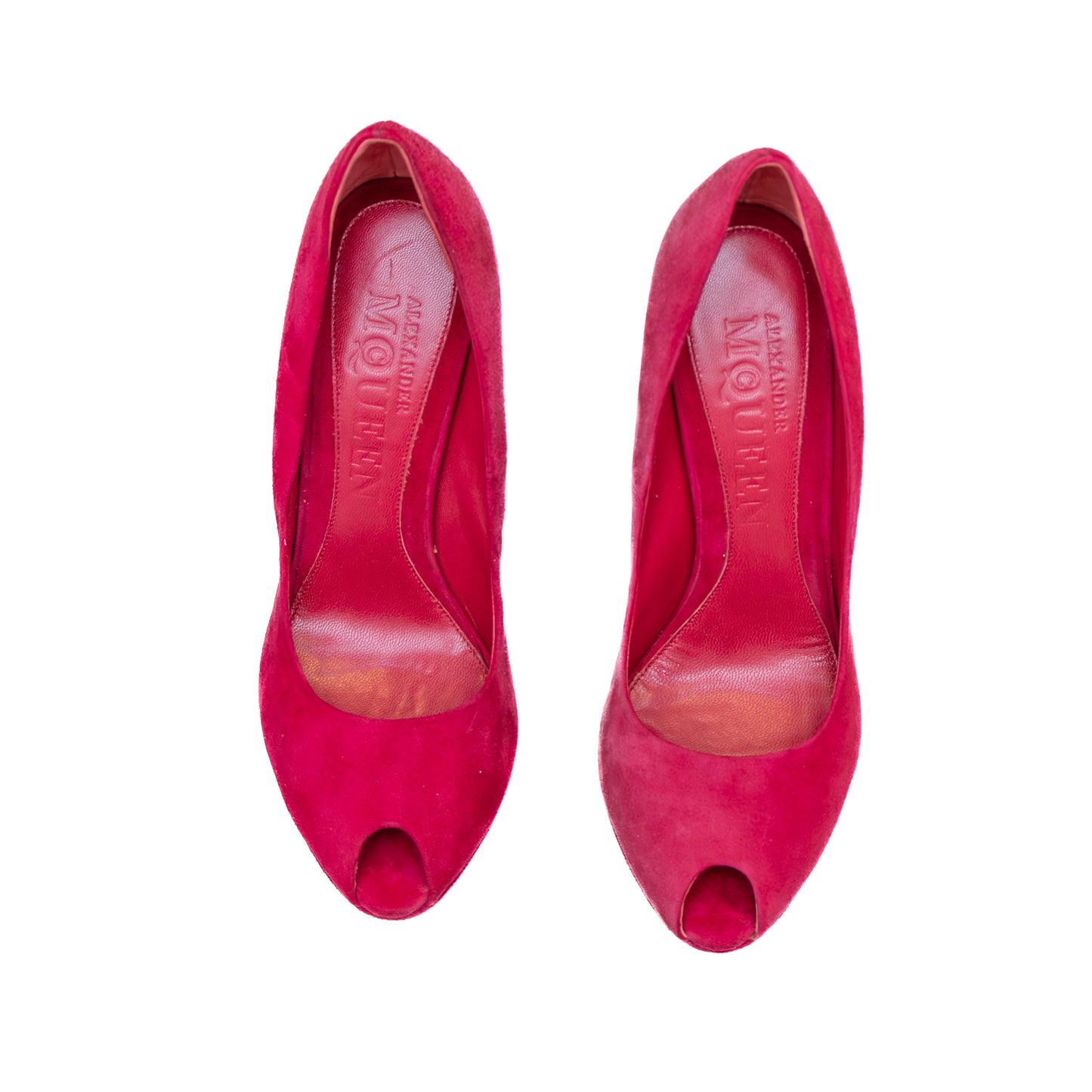 Alexander McQueen Fuchsia Suede Peep Toe Platform Heels – Size 37 (US 7 / UK 4 / EU 37)