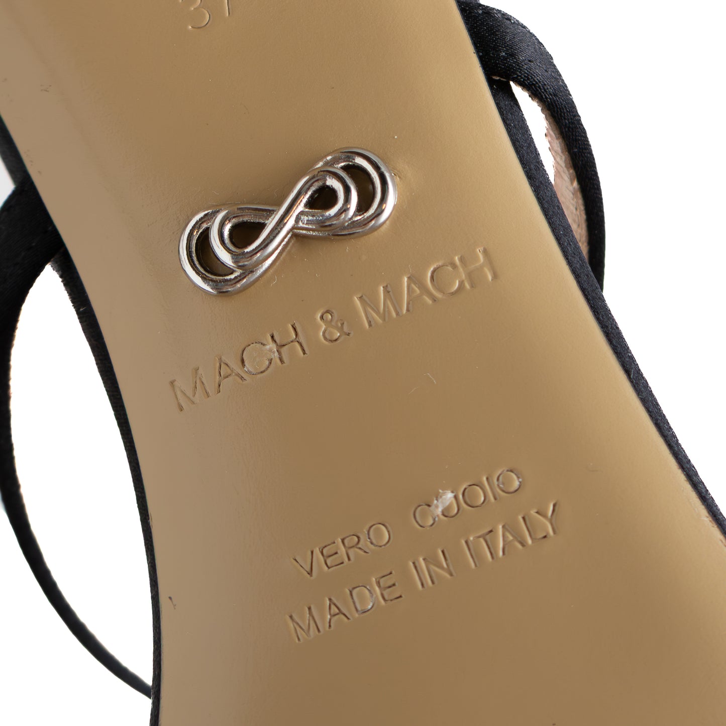 Mach & Mach Petite Cadeau – Black Satin with Pink Crystal Bow Slide Sandals US 7