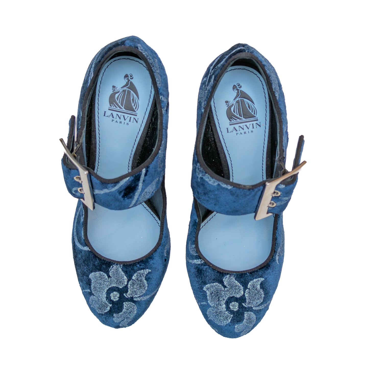 Lanvin Paris Blue Velvet “Sierra” Mary Jane Heels – Size EU 37 / US 7