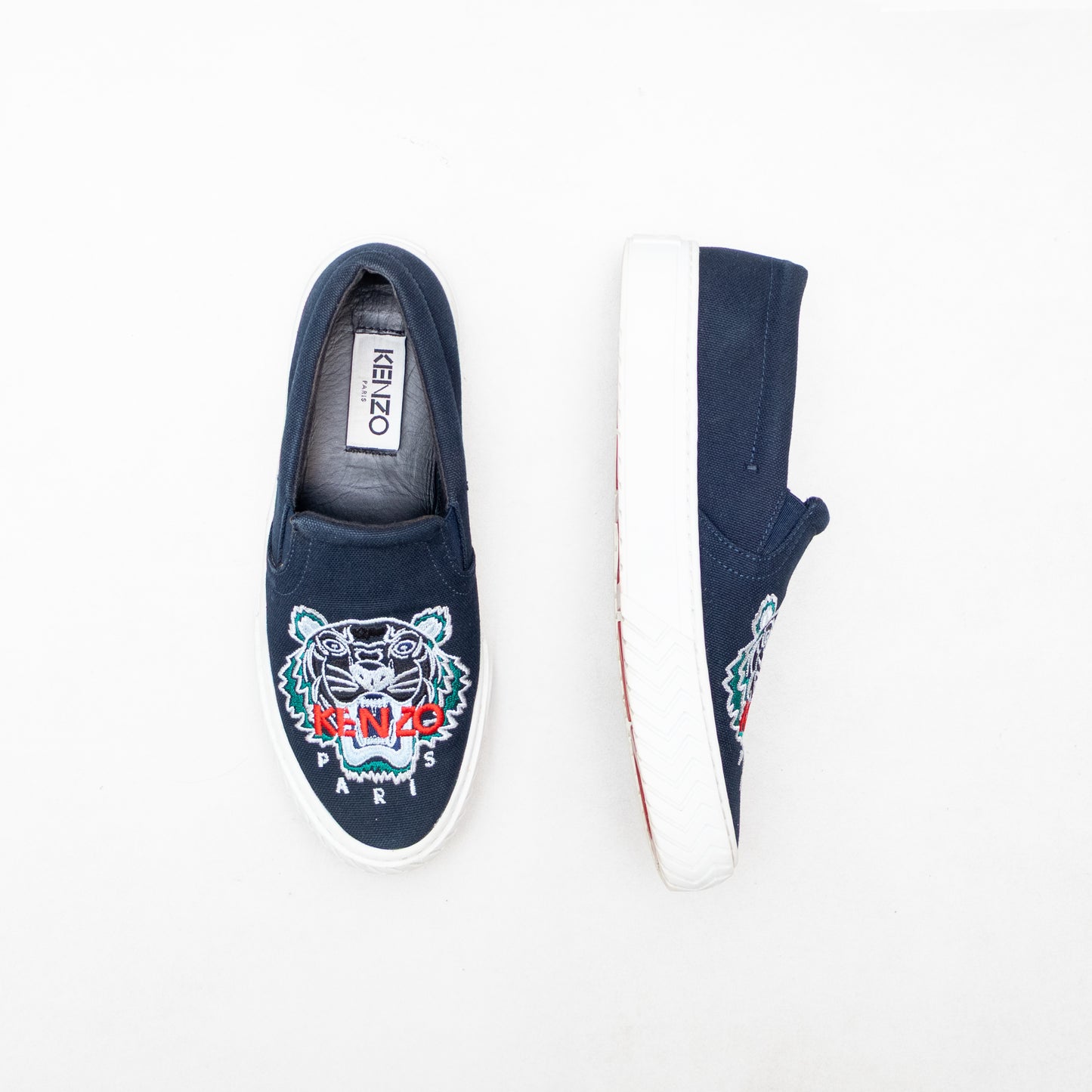 Women's Kenzo Paris Tiger Embroidered Slip-On Sneakers β Navy Blue US 7.5