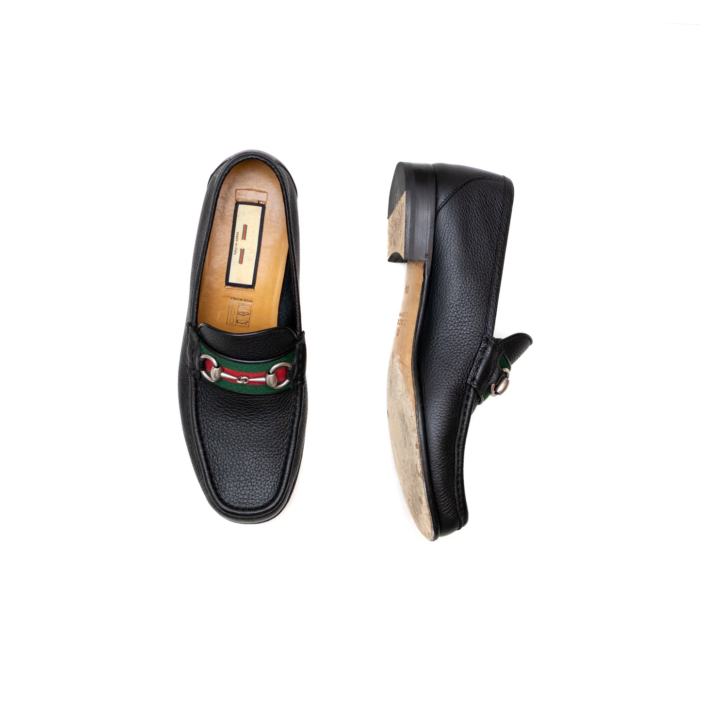GUCCI - WEB Horse-bit Black Pebbled Leather Loafers – Men’s Size 9.5 US