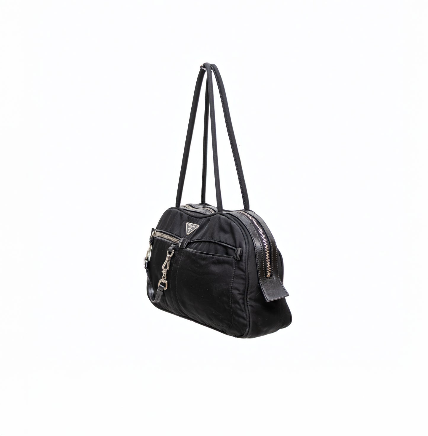 Vintage Prada Tessuto Black Nylon Front Zipper Pocket Mini Boston Bag