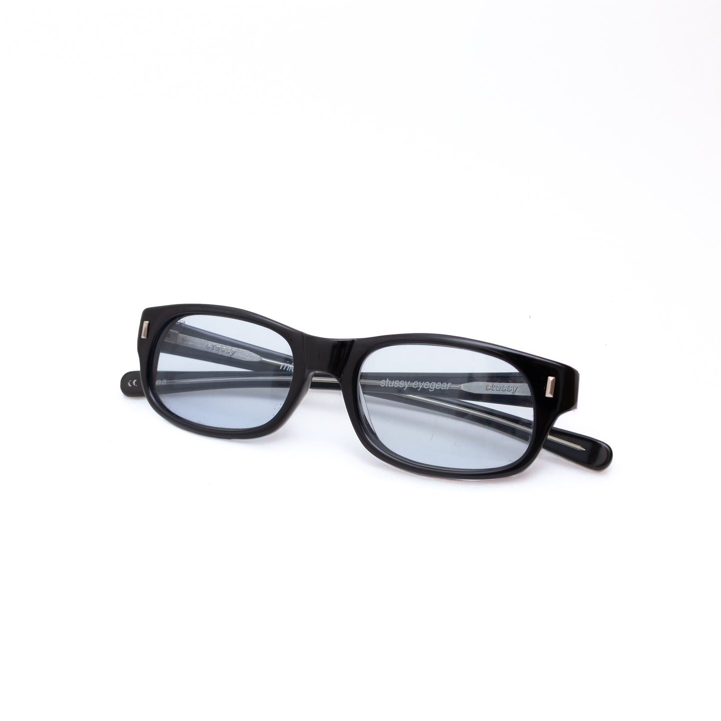 Stüssy Eyewear “Michael” Black Rectangular Glasses – Light Blue Lenses