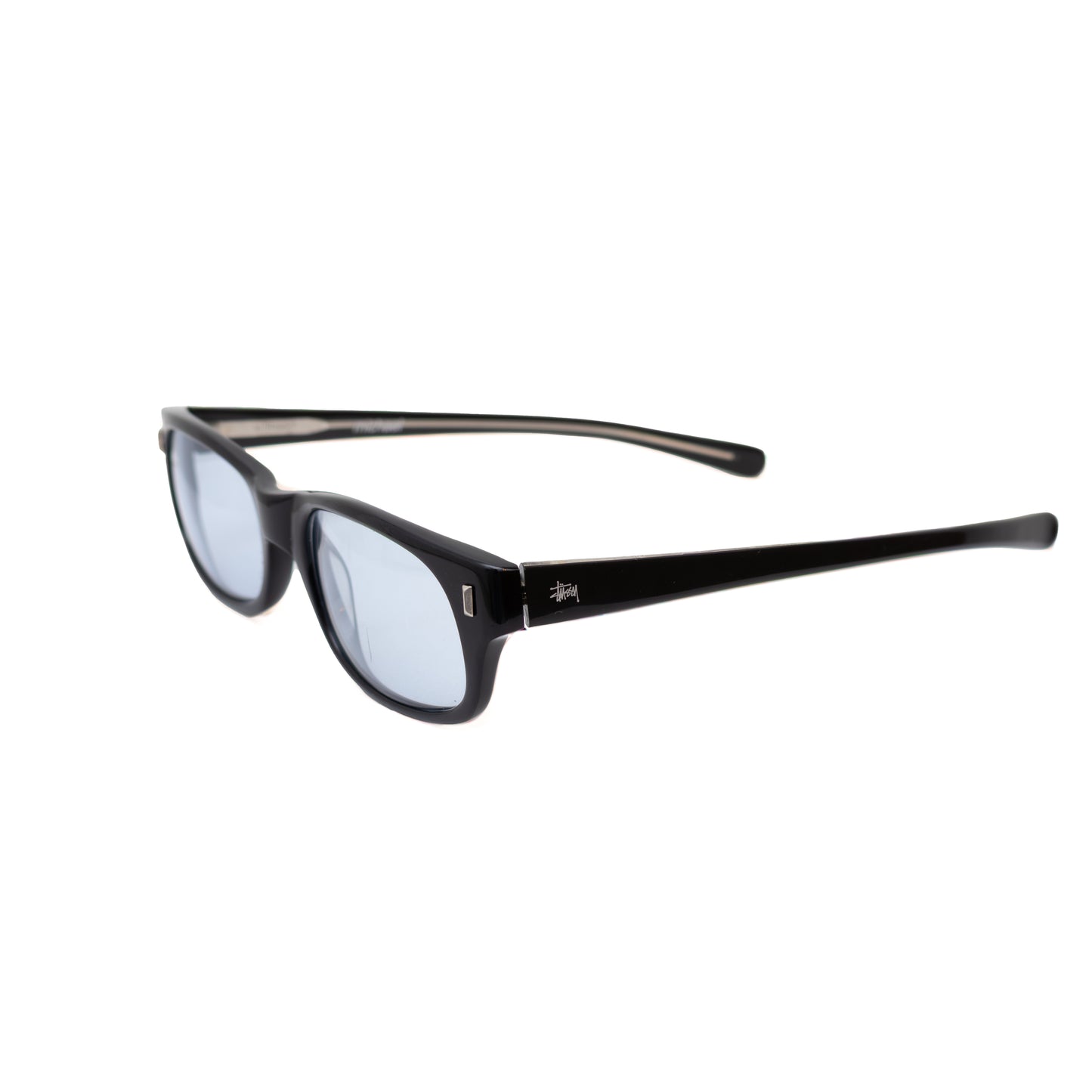 Stüssy Eyewear “Michael” Black Rectangular Glasses – Light Blue Lenses