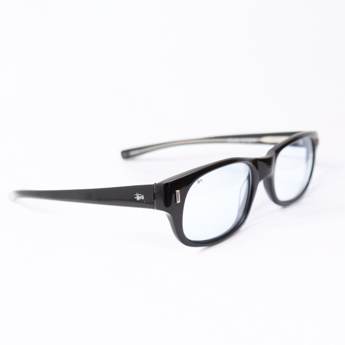 Stüssy Eyewear “Michael” Black Rectangular Glasses – Light Blue Lenses
