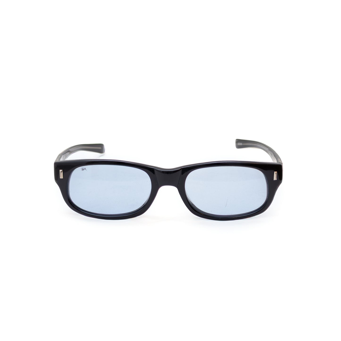 Stüssy Eyewear “Michael” Black Rectangular Glasses – Light Blue Lenses