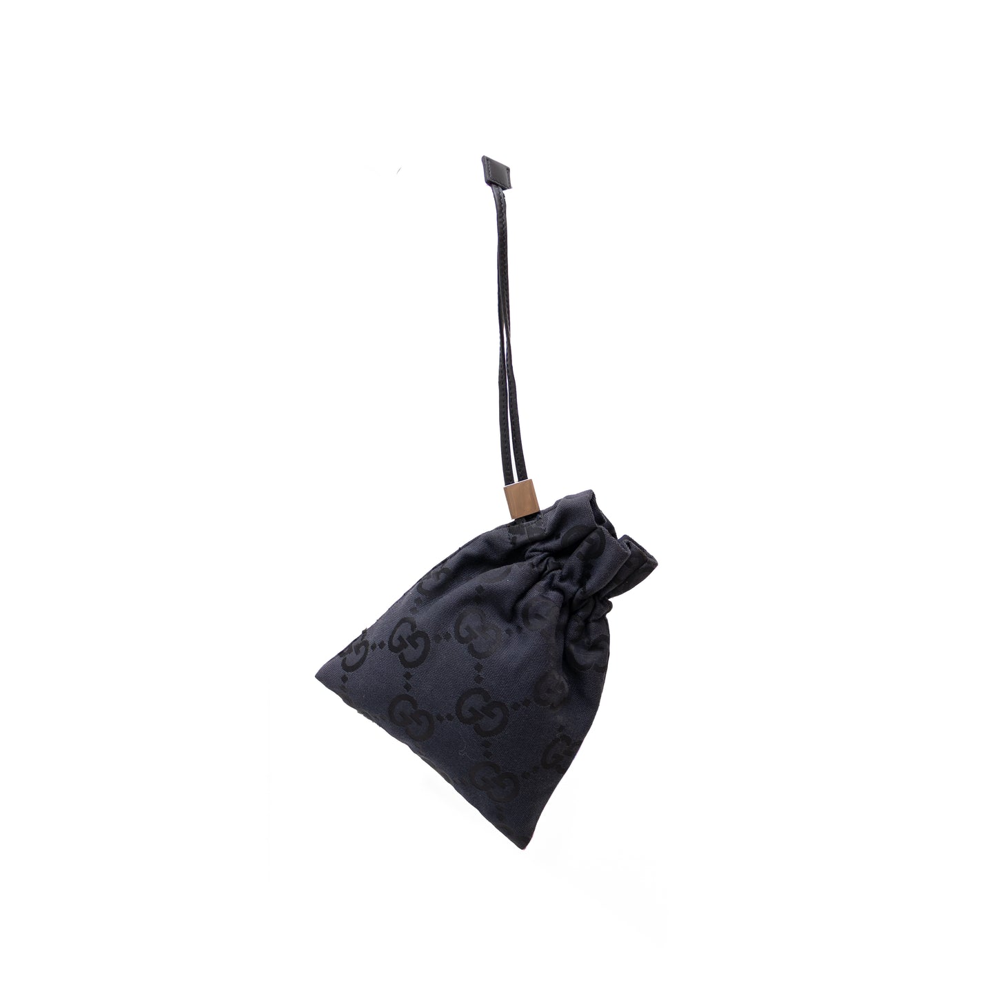 Rare Gucci Drawstring Bag Gg Pattern Leather Canvas Black Wallet Pouch