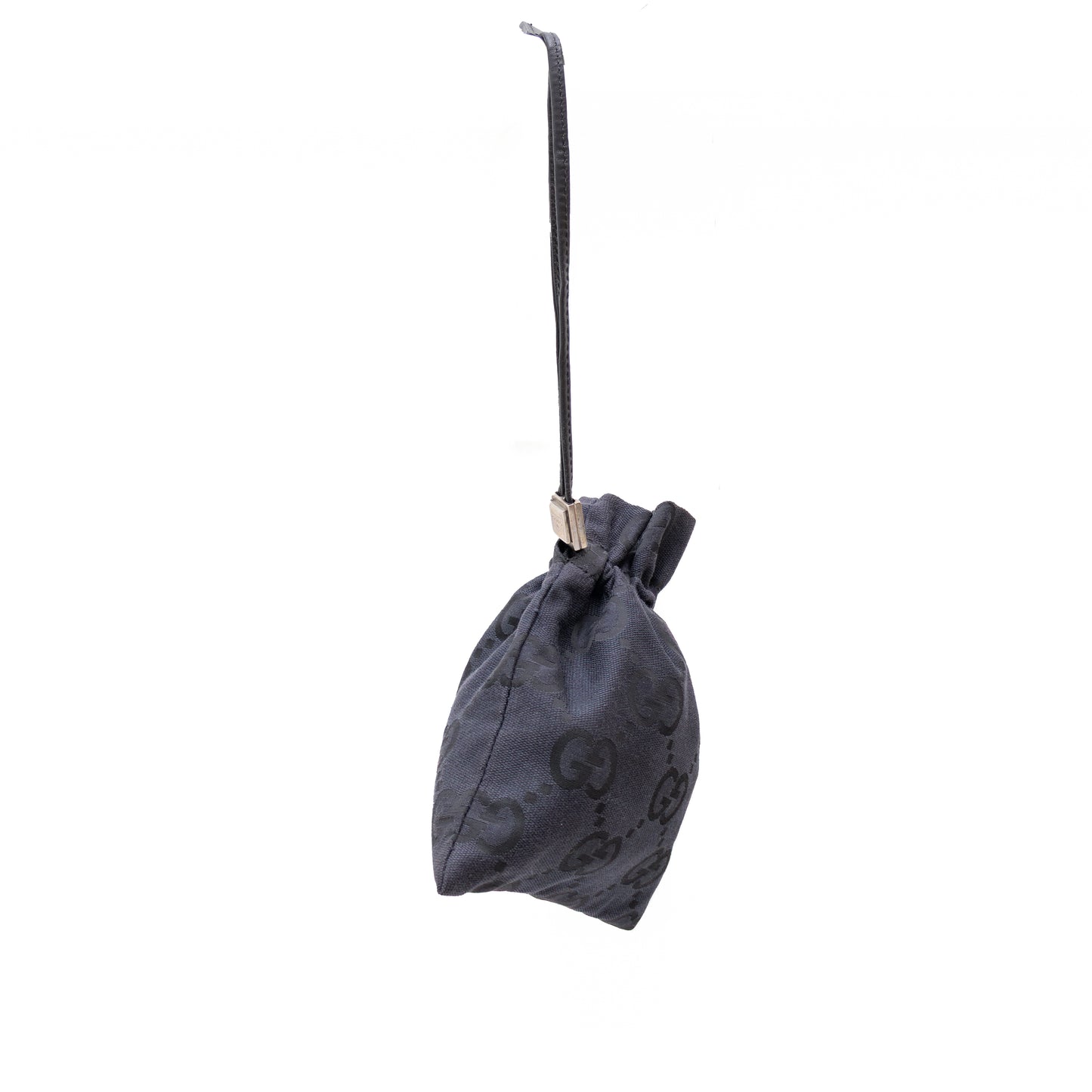 Rare Gucci Drawstring Bag Gg Pattern Leather Canvas Black Wallet Pouch