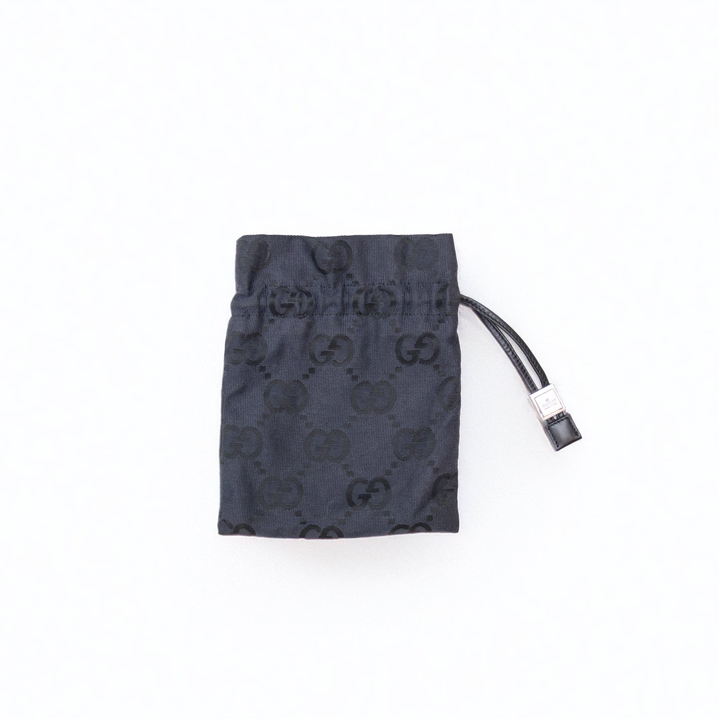 Rare Gucci Drawstring Bag Gg Pattern Leather Canvas Black Wallet Pouch